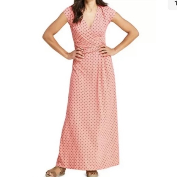 Lands End Cap Sleeve Surplice Wrap Maxi Dress. Size XL/P 18 - Picture 1 of 8